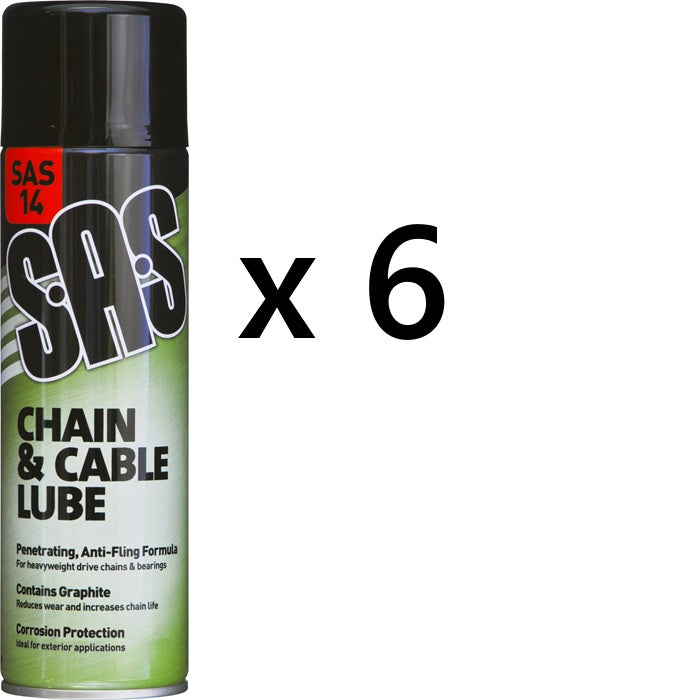 X 6 S.A.S 14 Chain and Cable Lube 500ml aerosols  FREE POSTAGE TO UK ONLY