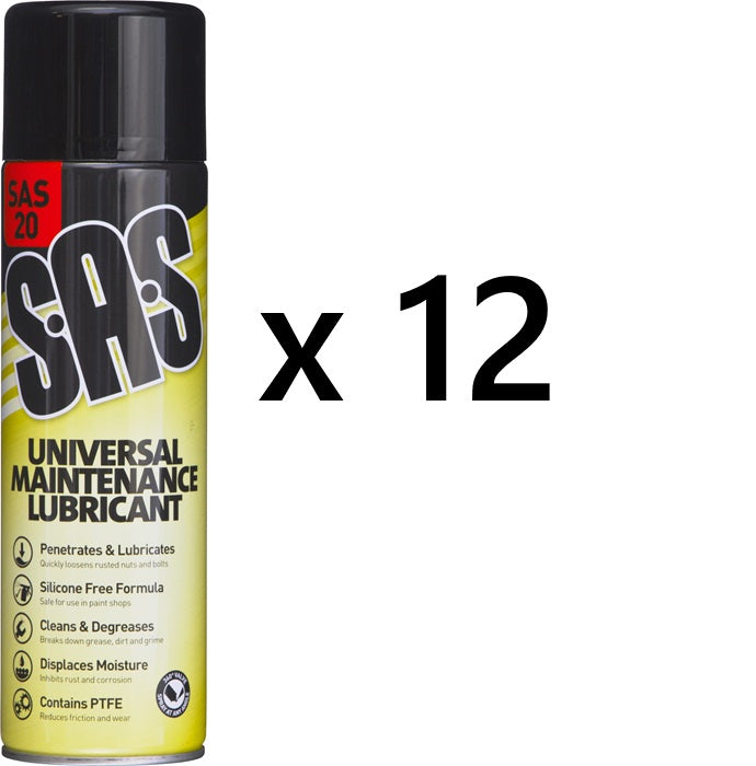 X 12 500ML SAS20 Universal Maintenance Spray Car Motorbike Bike Penetraing Lube WD FREE POSTAGE TO UK ONLY